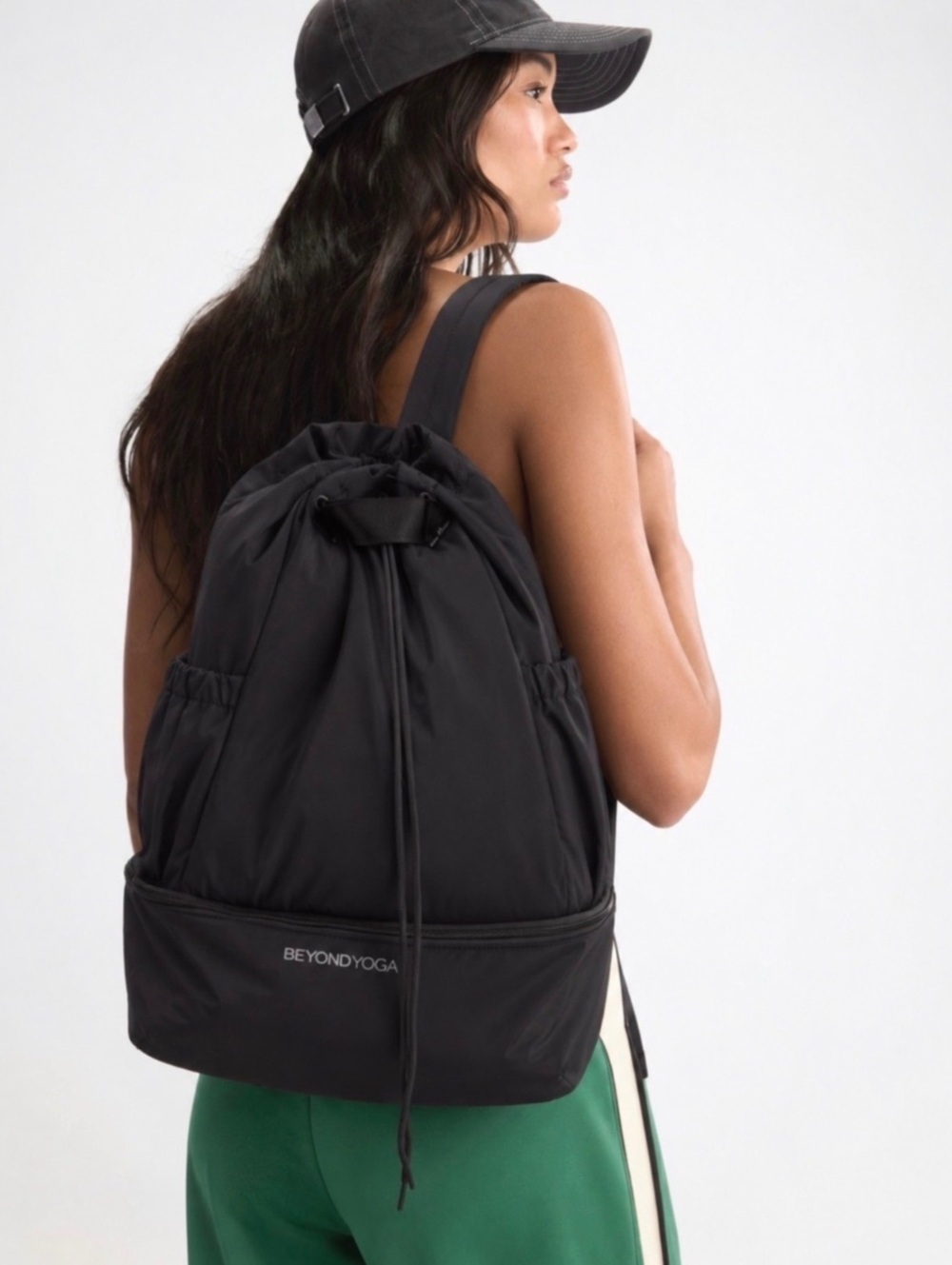 Beyond Yoga Black Drawstring Tote Backpack Convertible Gym Bag